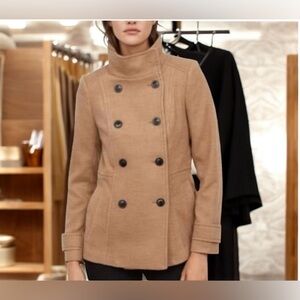H&M Women's Camel Double-Breasted Pea Coat 🧥